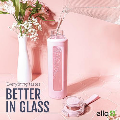 Ello Syndicate 20oz Reusable Glass Water Bottle with One-Touch Leak Proof Flip Lid, Protective Non-Slip Silicone Sleeve, Carry Loop for Coffee, Tea and Water, BPA-free, Dishwasher Safe, Sand - color: Sand