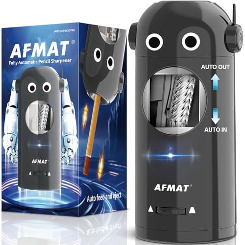 AFMAT Electric Pencil Sharpener for Colored Pencils 7-11.5mm, Fully Automatic Robot Pencil Sharpener, Auto in & Out, Rechargeable Hands-Free for Classroom/Home/Office, Battery Operated, PSX5RB, Gray - color: Gray