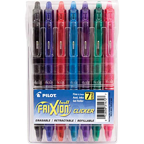 Pilot FriXion Clicker Erasable, Refillable & Retractable Gel Ink Pens Fine Point, Erasable Pens, Fine Tip 0.7mm, 7 Count (Pack of 1) Pouch - color: Fine, size: 7 Count (Pack of 1)