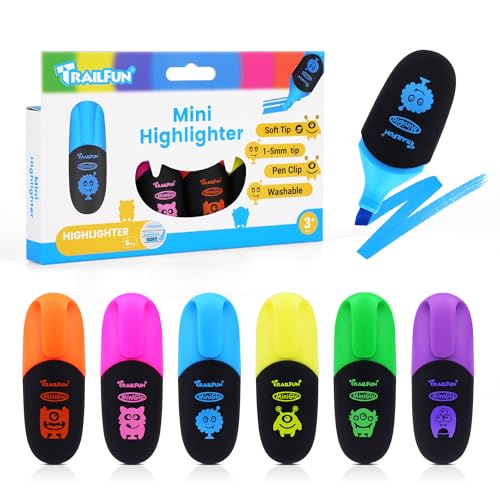 Pastel Highlighters Assorted Colors, Soft Chisel Tip Highlighter Marker Pens Smooth Writing No Bleed, Cute Markers Monster Design for Journaling Drawing, 6 Count, Back to School Supplies