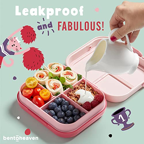 Bentoheaven Premium Bento Lunch Box for Kids, 9 Designs, Leak-proof 3-4 Compartments, Divider, Ideal size 30oz, Microwave/Dishwasher Safe Kids Bento Box (Loncheras Para Niños/Niñas)[Rose Pink] - color: Rose Pink
