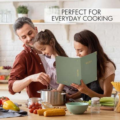 Aesthetic Recipe Binder with Polyester Waterproof Cloth Cover - The Perfect Recipe Book with Plastic Sleeves to Write in Your Own Recipes - Quality Blank Cookbook Binder, Cards incl. - color: Sage Green, size: Medium - 9.5x8.5"