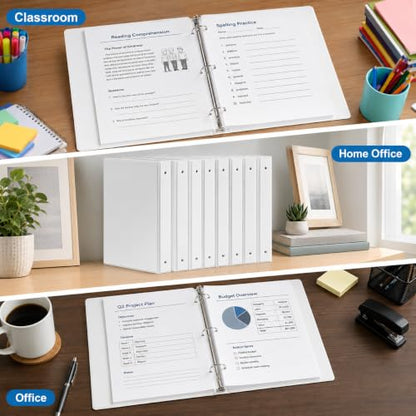 Durable 1 inch 3-Ring Binder, 1" Round Ring Binders with 2 Inside Pockets, Basic 1 in Binders, PVC- Free, Clear View Cover 1-inch-Binder Holds 8.5'' x 11''Paper for Office/School/Home（12 Pack, White - color: White, size: 1 inch, style: 12pack