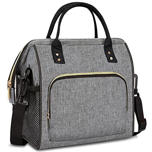 IDEATECH Large Insulated Lunch Bags for Work, Leakproof Lunch Box for Women & Men, Lunch Tote Cooler Bags with Adjustable Shoulder Strap for Teacher, Nurse, Mom, Womens Lunchbox Gifts (Grey) - color: Gray