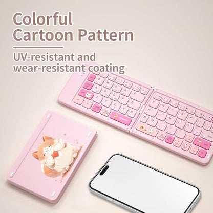 Foldable Compact Keyboard, Portable Bluetooth Keyboard with, Pocket-Sized Wireless Travel Keyboard, for iPad, iPhone, Smartphone, Tablet and Laptop