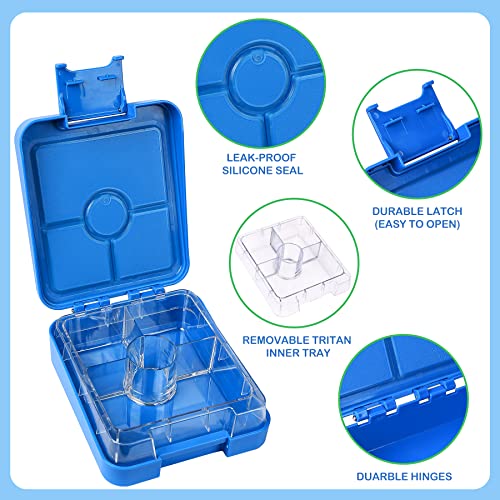 Pawtong Bento Lunch Box Set With 10oz Soup Thermo, Leak-proof Lunch Containers with 4 Compartment, Kids Hot Thermo Food Jar/Insulation Lunch Bag, Food Containers for School（Dinosaur） - color: Blue-Tyrannosaurus Rex