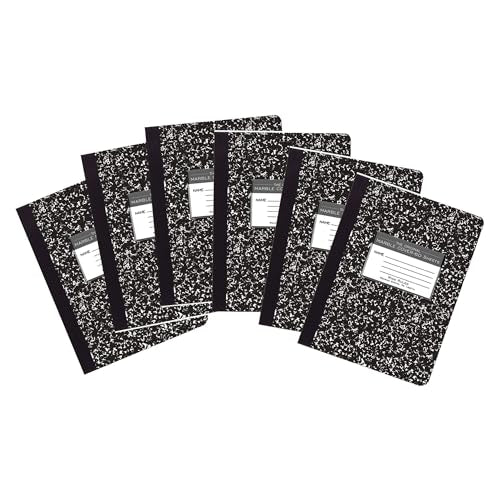 ROARING SPRING Hard Cover Composition Notebook, 6 Pack, Black Marble Comp Book, 9.75″ x 7.5″, Wide-Ruled with Margin, 60 Sheets (120 Pages) - size: 9.75" x 7.5", style: 6 Pack - Wide-Ruled - 60 Sheets - Black Marble