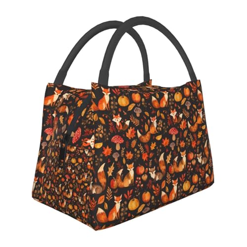 Autumn Fox Lunch Box with Fall Forest Pumpkin Leaf Pattern for Girls and Adults,Lightweight Handbag with Zipper Closure,Portable Cosmetic Bag for School,Work,Office,Travel and Picnic Gifts - color: Fox