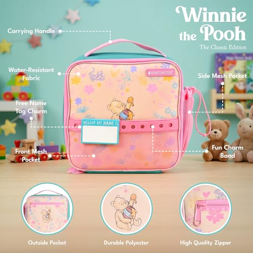 Elemental Insulated Lunch Bag for Kids, with Water Bottle Pocket & Charm Band, Fits Lunch Box, Lunch Bag for School to Keeps Food at Optimal Temperature, 3L - Winnie the Pooh - color: Winnie the Pooh