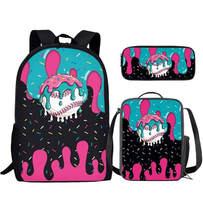 Baseball Kids Backpack Set of 3 with Lunch Bag Pen Bag Set School Backpack Set for Boys with Compartments Portable Lunch Box for School Students - color: Baseball