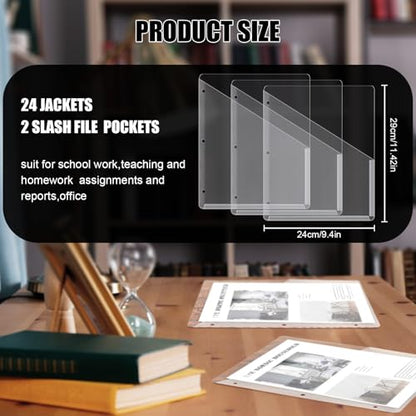 Seajan 24 Pcs Pocket Folders for 3 Ring Binder Clear Plastic Folders Sleeves with 2 Pockets 3 Hole Punch Binder Dividers Poly Slash File Jackets for Office School Document Organizer (White) - color: White