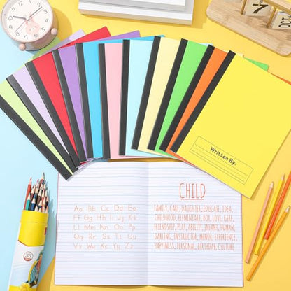 Henoyso 12 Pcs Primary Composition Notebook K-2, Wide Ruled 9.75" x 7.5" Journals, 60 Pages, Writing & Handwriting Practice for Kindergarten, 1st & 2nd Grade, Back to School Supplies (12 Colors) - color: 12 Colors