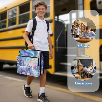 Wolves 2-inch 3 Ring Zipper Binder with Shoulder Strap Holds 14 Inch Laptop for Students and Office - color: Wolves