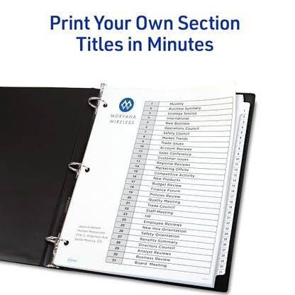 Avery 1-31 Dividers for 3 Ring Binders, 31 Tabs per Set, Customizable Table of Contents, Classic White Tabs, Great for Organizing Reports, Projects, and More (6 Sets of 11827) - size: One Size, style: 6 Set