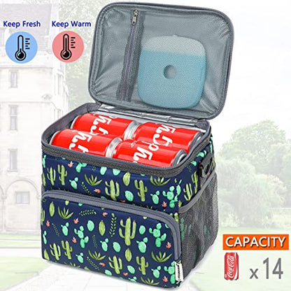 GYEUKHAM Insulated Reusable Lunch Bag Adult Large Lunch Box for Women and Men with Adjustable Shoulder Strap,Front Zipper Pocket and Dual Large Mesh Side Pockets,Cactus - color: Cactus