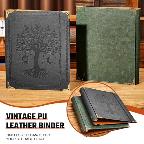 Ovesmusl PU Leather 3 Ring Binder Fits 8.5"x11" Letter Size Paper, 1.5 Inch Round Ring Binder Holds 350 Sheets, Notepad Paper Cover Loose Leaf Organizer, Black Tree - color: Black Tree, size: 1.5" Ring