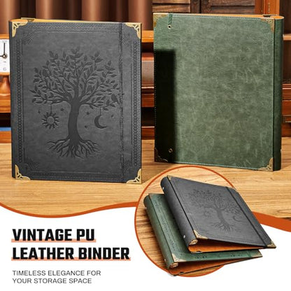 Ovesmusl PU Leather 3 Ring Binder Fits 8.5"x11" Letter Size Paper, 1.5 Inch Round Ring Binder Holds 350 Sheets, Notepad Paper Cover Loose Leaf Organizer, Black Tree - color: Black Tree, size: 1.5" Ring