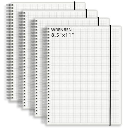 A4 Graph Spiral Notebooks 8.5" × 11" with 120gsm Thick Paper, Removable Elastic Band and Transparent Cover, 160 Pages Per Grid Journal (4 Pack, A4) - size: A4(8.5"×11"), style: Grid / 4PCS