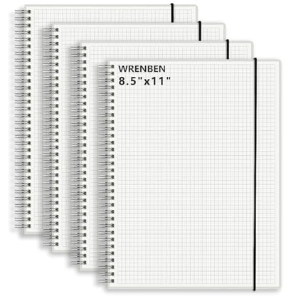 A4 Graph Spiral Notebooks 8.5" × 11" with 120gsm Thick Paper, Removable Elastic Band and Transparent Cover, 160 Pages Per Grid Journal (4 Pack, A4) - size: A4(8.5"×11"), style: Grid / 4PCS