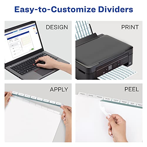 Avery 12-Tab Binder Dividers, Easy Print & Apply Clear Label Strip, Index Maker, White Tabs, 30 Sets Total (6 Packs of 11429)