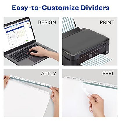 Avery 12-Tab Binder Dividers, Easy Print & Apply Clear Label Strip, Index Maker, White Tabs, 30 Sets Total (6 Packs of 11429)