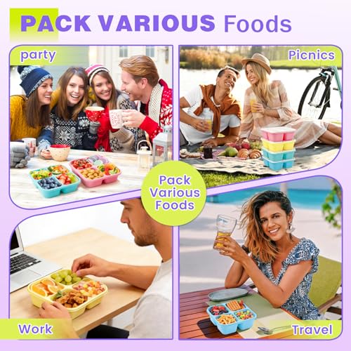 4 Pack Snack Containers Bento Box Adult Lunch Box,Meal Prep Container, Reusable Food Storage lunch Containers Stackable for Work, Travel and Gym (Pink, Blue, Green, Yellow) - color: Pink, Blue, Green, Yellow
