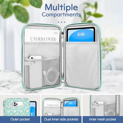 Dadanism 9-11 Inch Tablet Sleeve Bag Carrying Case, Green&White Daisy | Fits iPad (A16) 11th Gen 11", iPad 10th Gen 10.9" Air 5/4, iPad Air M4/Pro 11", iPad 9/8/7th 10.2", Galaxy Tab A11+ Plus 11" - color: Green & White Daisy, size: 9-11 inch
