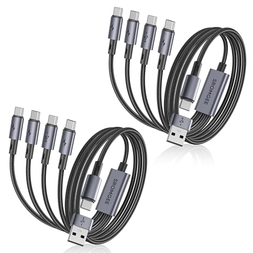 USB C Splitter 4 in 2 Multi Charging Cable [2Pack 5ft], USB A/C to USB C QC 3.0 Fast Charging, Multi Charger Cable with 4 Type C Ports for iPhone 17/16/15 Series, iPad Air/Pro, Samsung Galaxy, Tablets - color: Grey