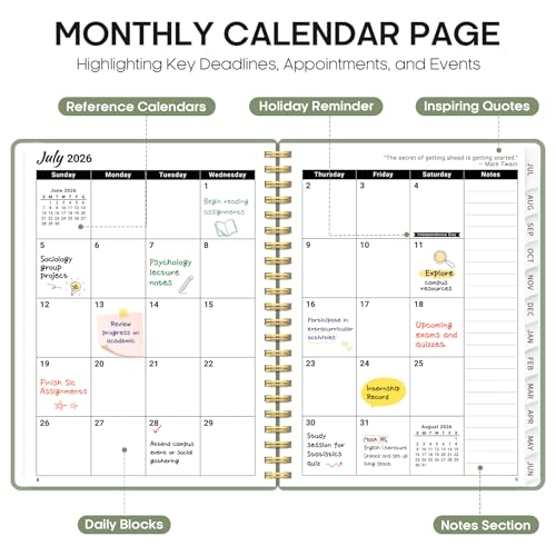 Planner 2026-2027, 8.5" x 11" Weekly and Monthly Academic Year Planner Calendar, July 2026 - June 2027, Hardcover Large School Planning Agenda With Tabs, Perfect for School & Office Supplies, A4, Green - color: A-Green, size: A4(8.5"x11")