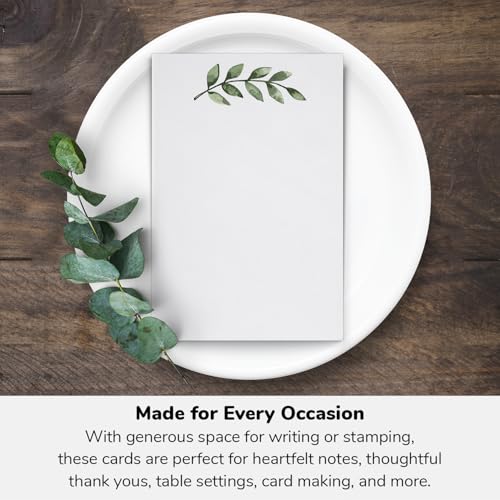 321Done Blank Note Cards, 4x6 Thick Cardstock - Greenery Leaves White Card Stock, Notecards & Stationery for Writing, Stamping, Printing - Made in USA, Set of 50 - No Envelopes - color: Greenery, White, size: 4x6, Vertical