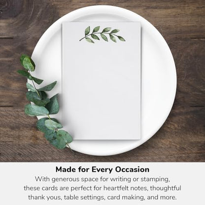 321Done Blank Note Cards, 4x6 Thick Cardstock - Greenery Leaves White Card Stock, Notecards & Stationery for Writing, Stamping, Printing - Made in USA, Set of 50 - No Envelopes - color: Greenery, White, size: 4x6, Vertical