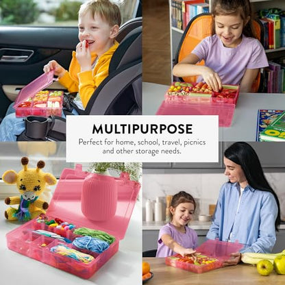 Large Kids Snack Box Containers Set of 2 -100 Labels, BPA-Free, Adjustable Compartments, Dishwasher Safe, Reusable Tray, Food Grade, Meal Prep Container, PARENT TESTED PARENT APPROVED AWARD (Pink) - color: Pink, size: Large
