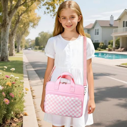 Octsky Tablet Sleeve Bag Kids Tablet/Ipad Carrying Bag 12.5 inch with shoulder strap, soft Lining - color: Checkered Pink