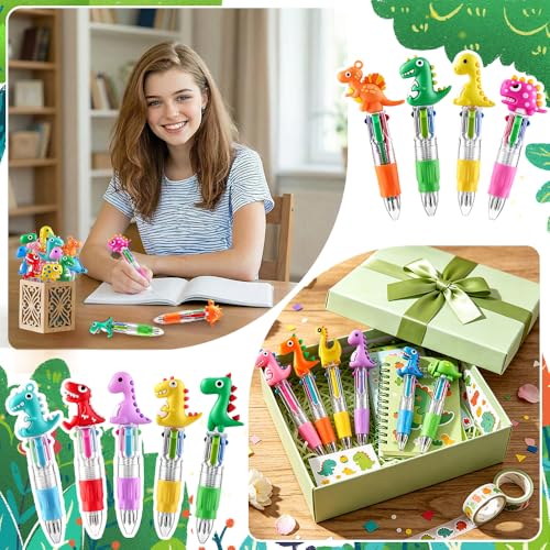 Vellibring 36pcs Mini Multicolor Dinosaur Pens in One 4-in-1, Bulk Cute Cartoon Dinosaur Retractable Writing Pens for Party Favors Birthdays Holiday Gifts Classroom Student Prizes - style: Cute Dinosaur-36pcs