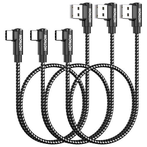Short USB to USB C Cable Right Angle 1.5FT 3Pack, Portable USB-C Charger Nylon Braided Fast Charging Cord for Samsung Galaxy S10 S9 S8 Plus Note 9 8, Power Bank and Other Type c Devices - color: Black, size: 1.5FT