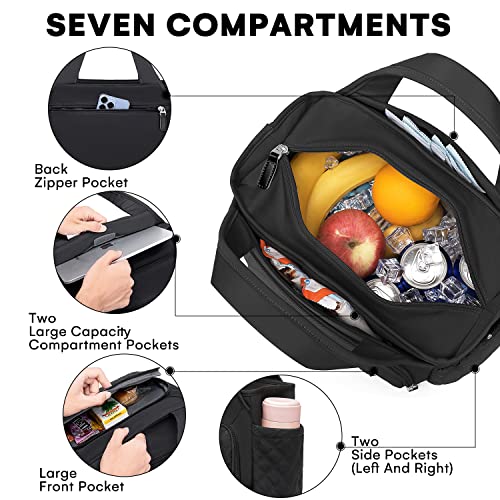Artelaris Insulated Lunch Bag for Women,Leak-Proof Cooler Lunch Box, Cooling Tote for Adult,with 7 Pockets,Adjustable Strap(15 Liters) - color: A.Black