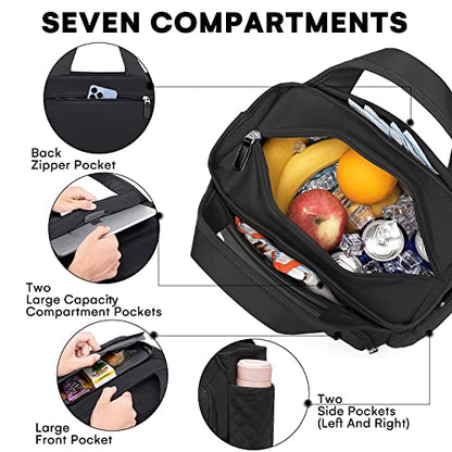 Artelaris Insulated Lunch Bag for Women,Leak-Proof Cooler Lunch Box, Cooling Tote for Adult,with 7 Pockets,Adjustable Strap(15 Liters) - color: A.Black