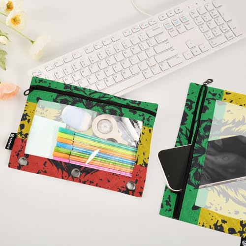 2 Pack 3 Ring Binder Pencil Pouch Jamaica Lion Flag Pencil Case Pencil Bags with Zipper, Clear PVC Binder Pockets for Office Daily Supplies - color: Color 11