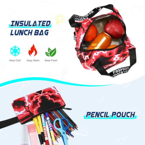 Scothen Rolling Backpack for Boys, Cool Luminous Gamer Roller School Backpacks for Boys with Lunch Bag and Pencil Pouch, Kids Backpack Bookbag with Wheels for Kindergarten Elementary Middle School - color: Red Lightning