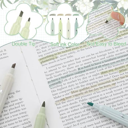 Eersida 74 Pcs Aesthetic School Supplies with Large Pencil Pouch 5 Ink Gel Pens 12 Highlighters 6 Mechanical Pencils 0.5mm 9 Color Pens 4 Note Pads Set for Student Stationary (Green,Nature Style) - color: Green, style: Nature Style