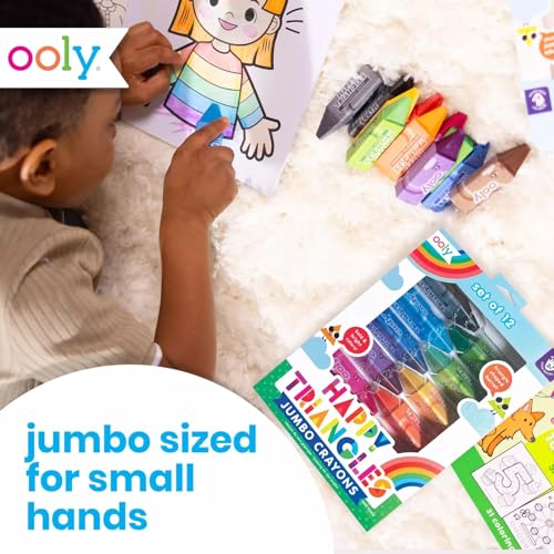 Ooly Jumbo Triangle Crayons for Toddlers Set of 12, Non-Toxic Triangle Shaped Easy to Hold Crayons for Toddler, No Rolling Crayon, Gifts for Kids - style: Jumbo Triangle