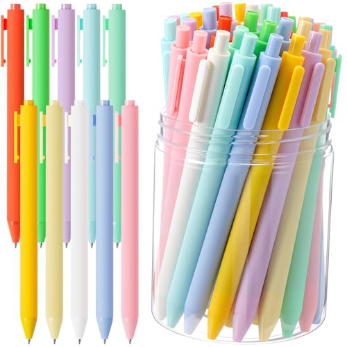 Crtiin 50 Pcs Gel Pens Bulk, 0.5mm Fine Point Black Ink Pen with Assorted Colored Retractable Quick Dry Pens for Office Teacher, Journaling, Server, Classroom, Back to School Supplies (Macaron) - color: Macaron