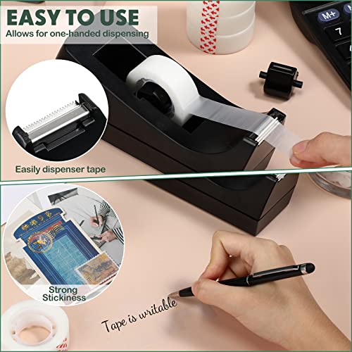 Yahenda 6 Pack Desktop Tape Dispenser Non Skid Base with Transparent Invisible Tape and Replacement Cores for Wrapping Home Office Supplies