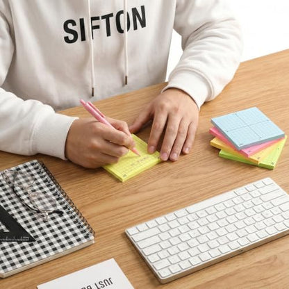 Mr. Pen- Graph Sticky Notes, 3x3 Inch, 6 Pads, 50 Sheets/Pad, 300 Sheets | 6 Grid Designs, Bright Colors, Square Graph Paper Notes, Grid Sticky Note Pads for Math, Study, Journals, Planners - color: Bright