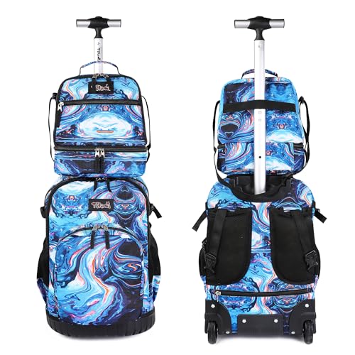 Tilami Rolling Backpack 19 inch with Lunchbox Wheeled Laptop Backpack, Painting Blue - color: Painting Blue