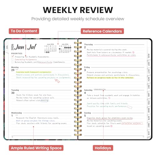 Planner 2026-2027, Academic Planner Weekly and Monthly, Jul 2026 - Jun 2027, Spiral Bound School Planning Tool with Tabs and Pocket, Perfect for Students & Teacher, 6.3" x 8.5", Hummingbird - color: G-Hummingbird, size: 6.3"x8.5" (A5)