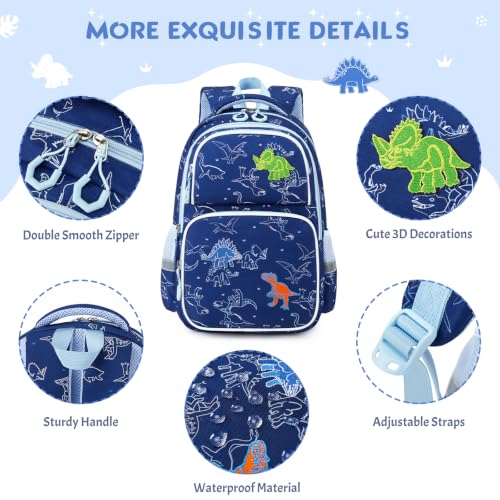 Kids Backpack for Boys 4-8, Cute 3D Embroidered Dinosaur Toddler Backpack with 34oz Lunch Box, Insulated Bag, Pen Case & Utensils, School Bookbag for Preschool Kindergarten Elementary Student - color: Dinosaur