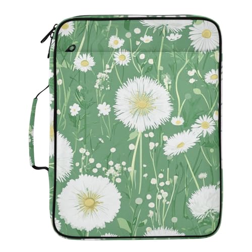 Green Dandelion and Daisy01 Accordion File Organizer Expanding File Folder Zipper Binder 3 Ring with Handle 500 Sheets Capacity Document Organizer Storage Bag Multi Pockets Design - color: Green Dandelion and Daisy01
