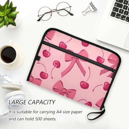 Expanding File Folder Bow Cherry Pink Accordion File Organizer 13 Pockets Document Organizer with Zipper Labels A4 Letter Office Storage