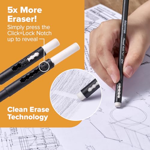 Bostitch, Wood-Cased Pencil Plus, Retractable Eraser, American Cedar Wood, #2 HB, Round, Matte Black, Pre-sharpened, Twenty Pack - size: Twenty Pack
